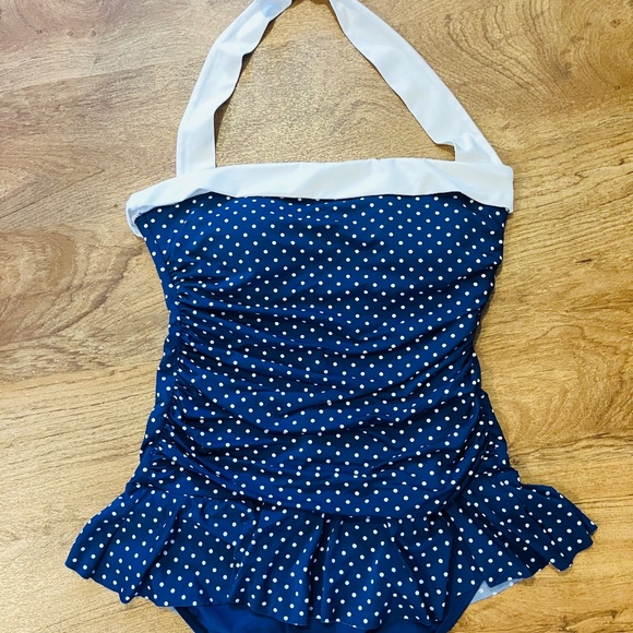 Lauren Ralph Lauren Women’s Retro Polka Dot Halter One Piece Swimsuit-Size 8 - Picture 1 of 7